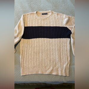 Nautica Two-Tone Cable Knit Sweater in Beige and Navy